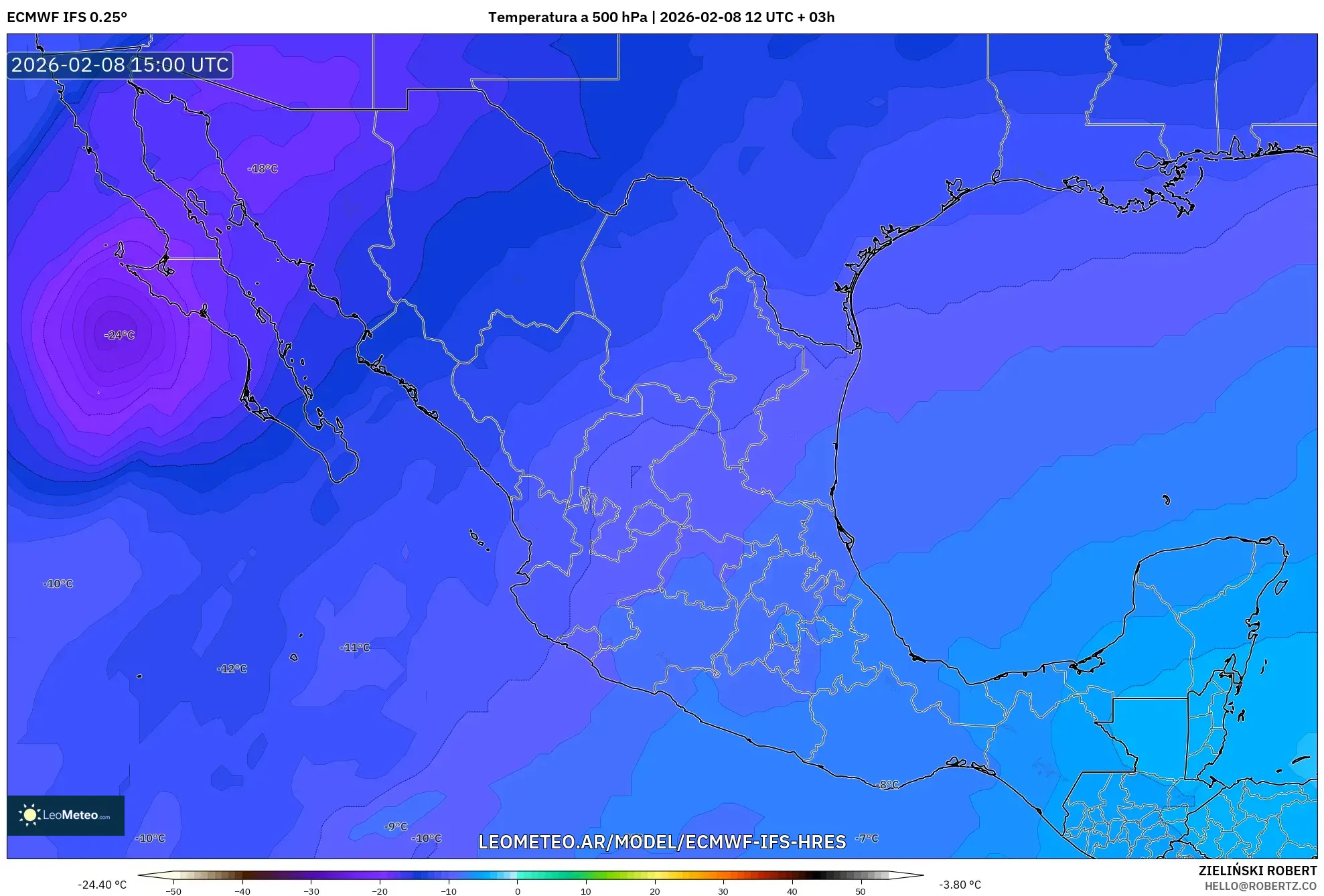 ECMWF IFS 0.25° model - México, Temperatura a 500 hPa