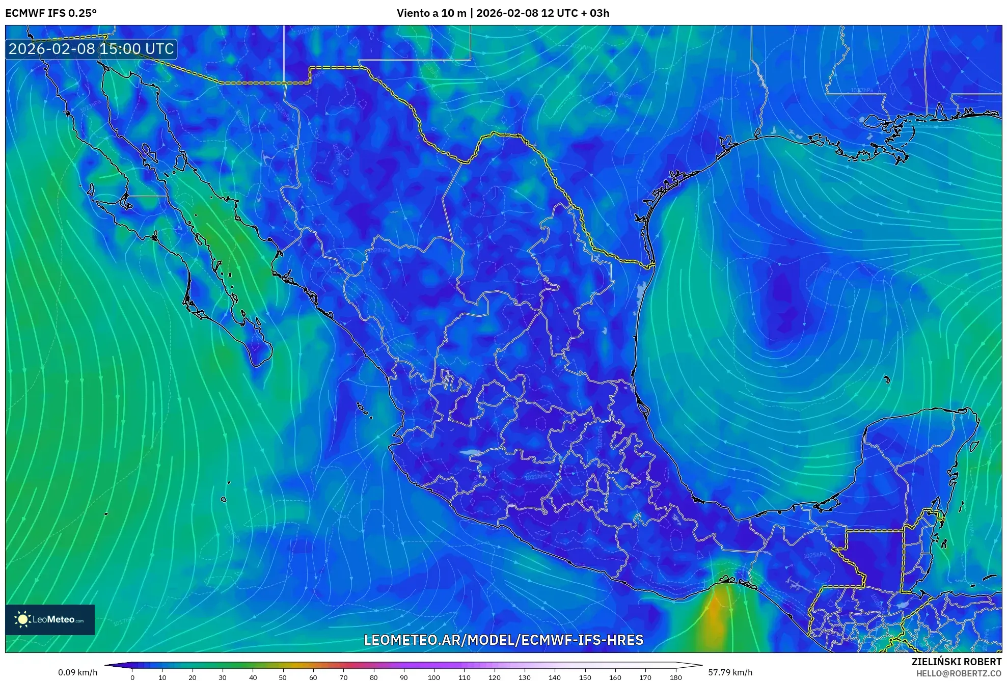 ECMWF IFS 0.25° model - México, Viento a 10 m