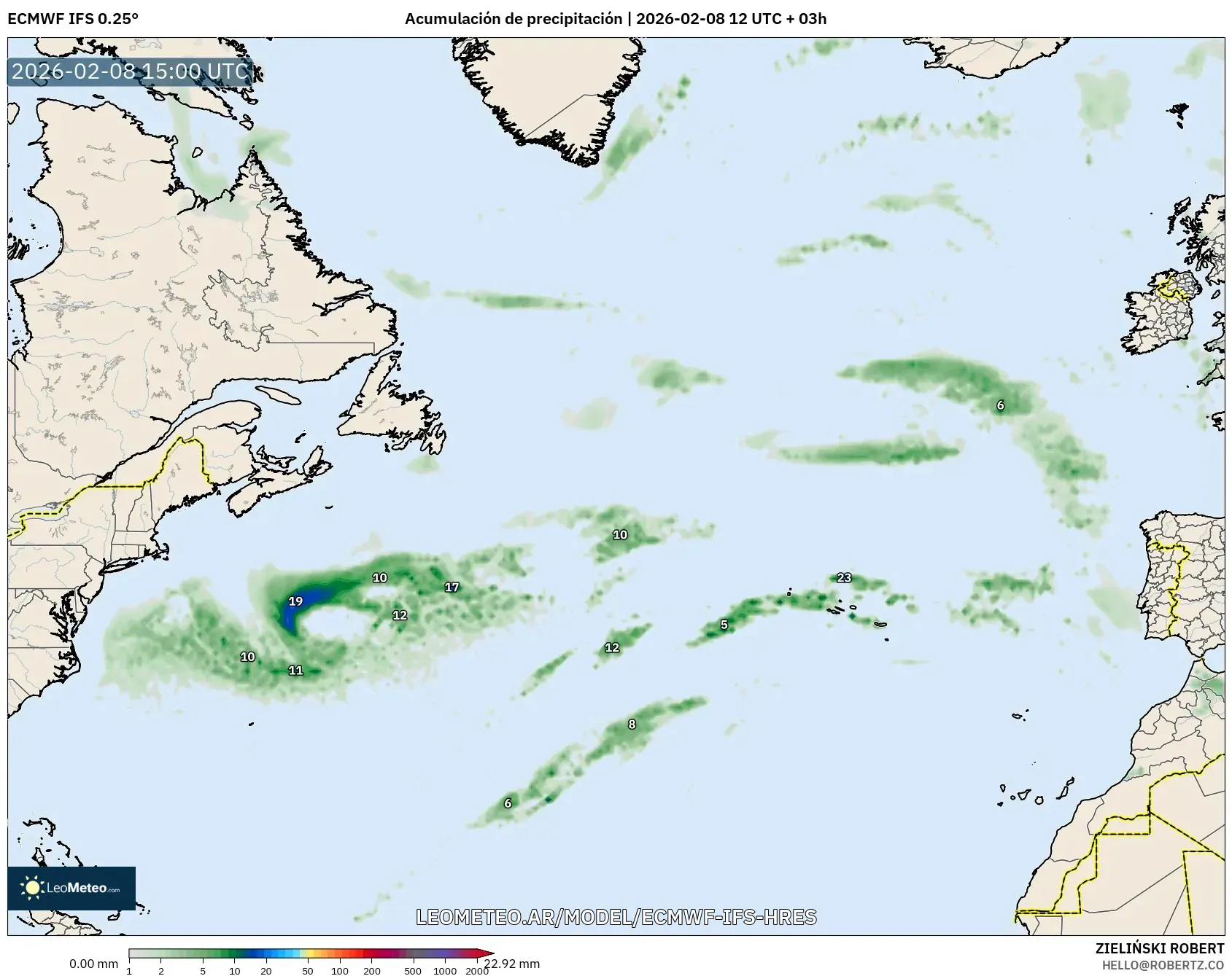 ECMWF IFS 0.25° model - Norte Atlántico, Acumulación de precipitación