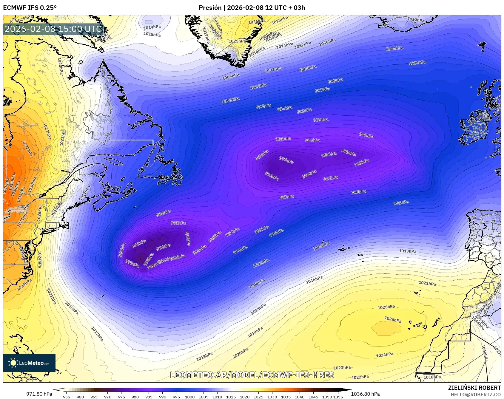 ECMWF IFS 0.25° model - Norte Atlántico, Presión