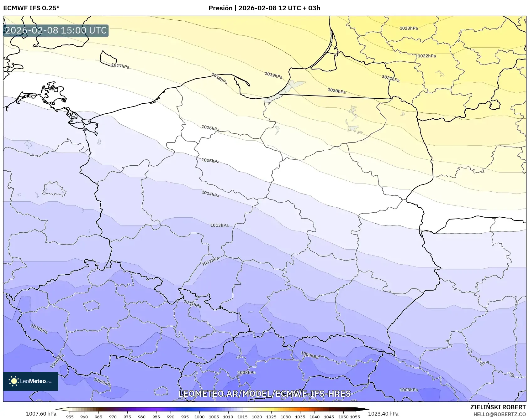 ECMWF IFS 0.25° model - Polonia, Presión