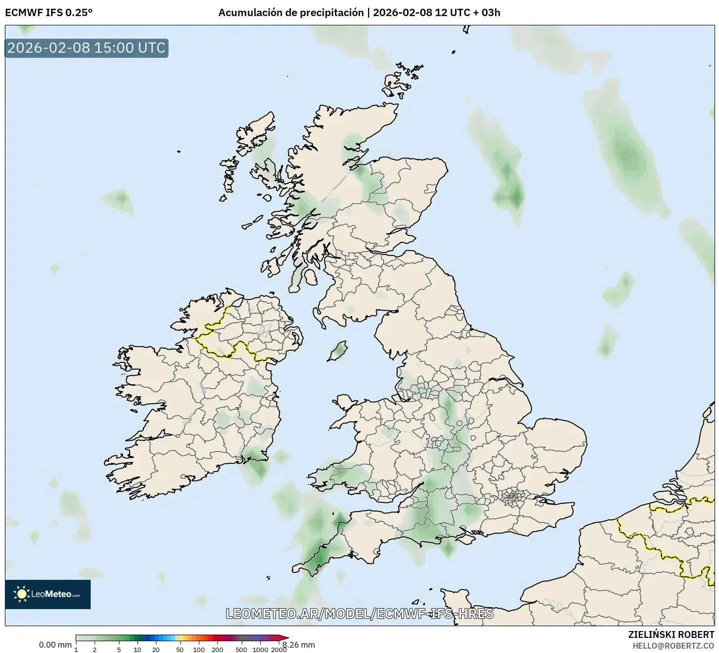 ECMWF IFS 0.25° model - Reino Unido, Acumulación de precipitación