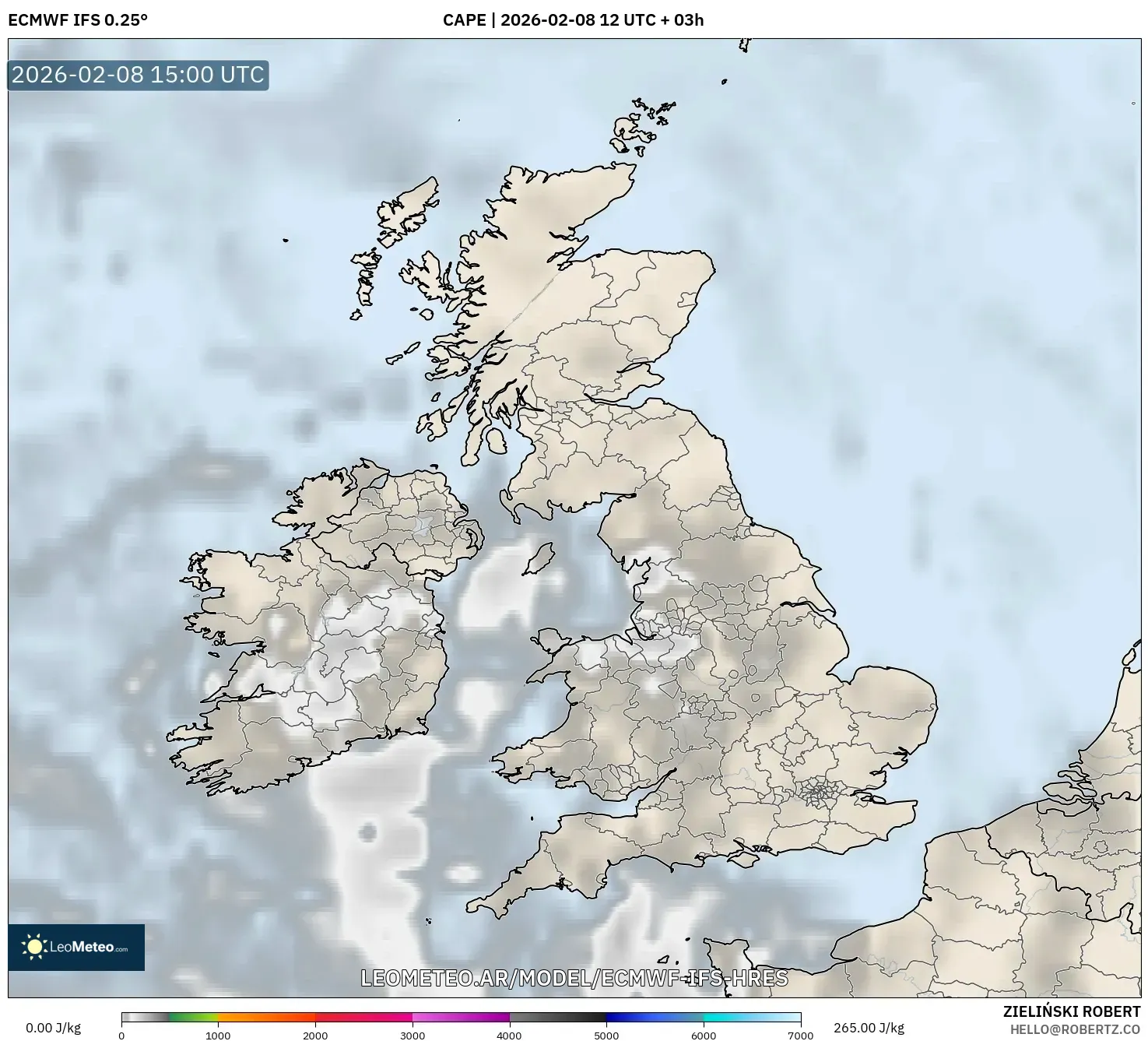 ECMWF IFS 0.25° model - Reino Unido, CAPE