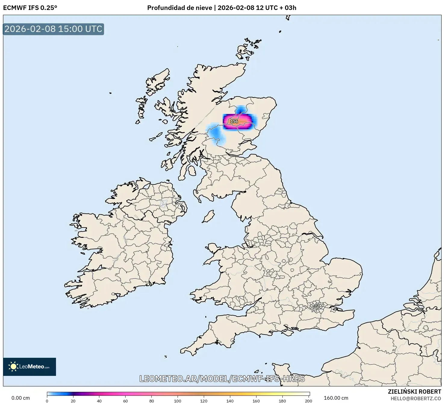 ECMWF IFS 0.25° model - Reino Unido, Profundidad de nieve