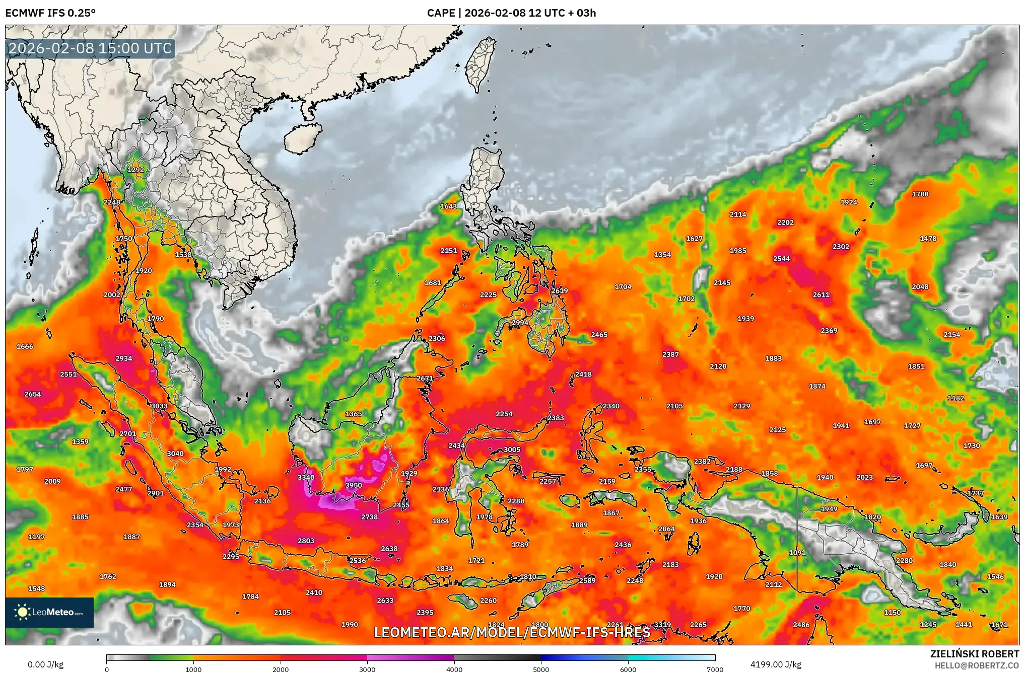 ECMWF IFS 0.25° model - Sudeste Asiático, CAPE