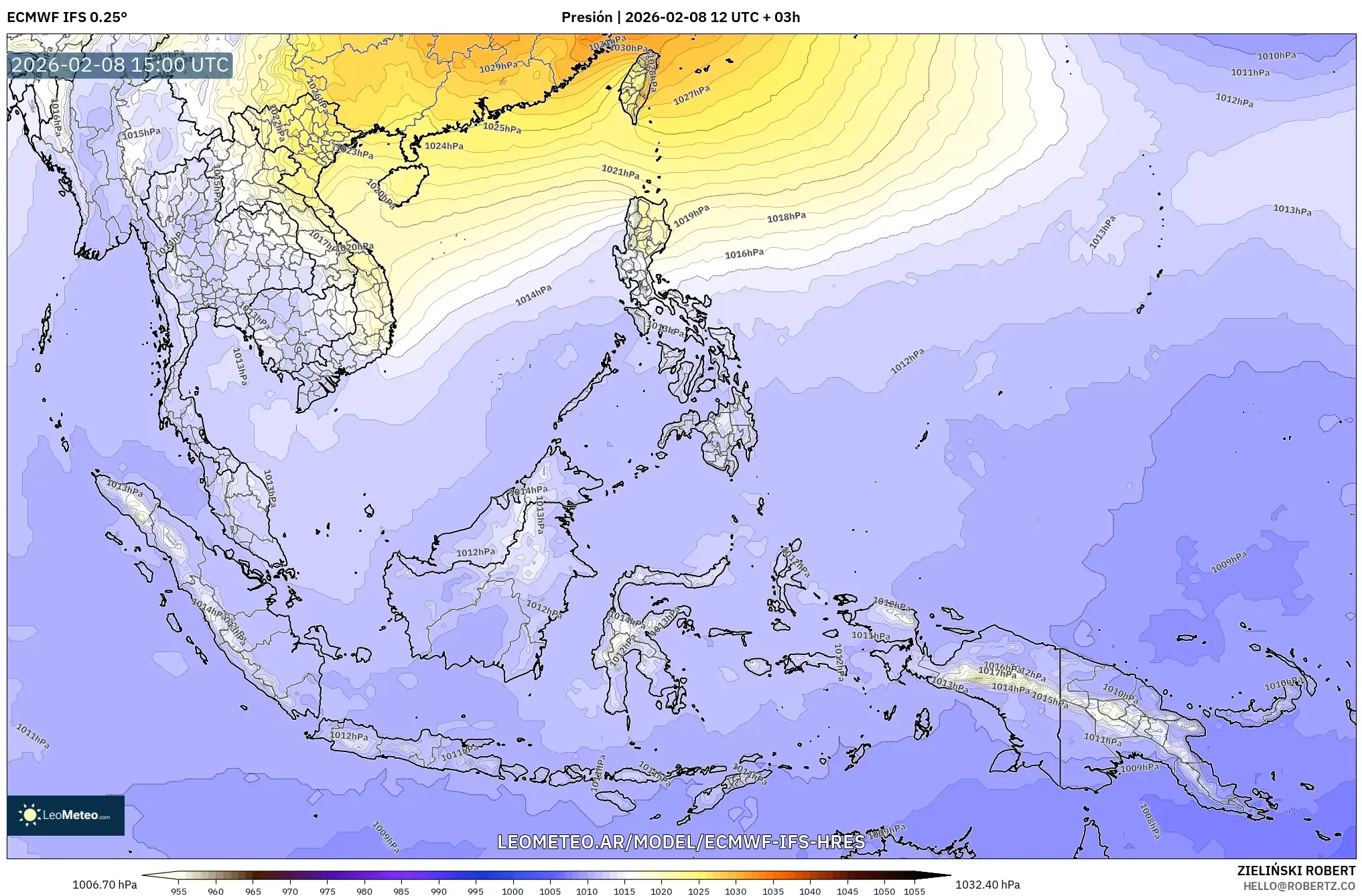 ECMWF IFS 0.25° model - Sudeste Asiático, Presión