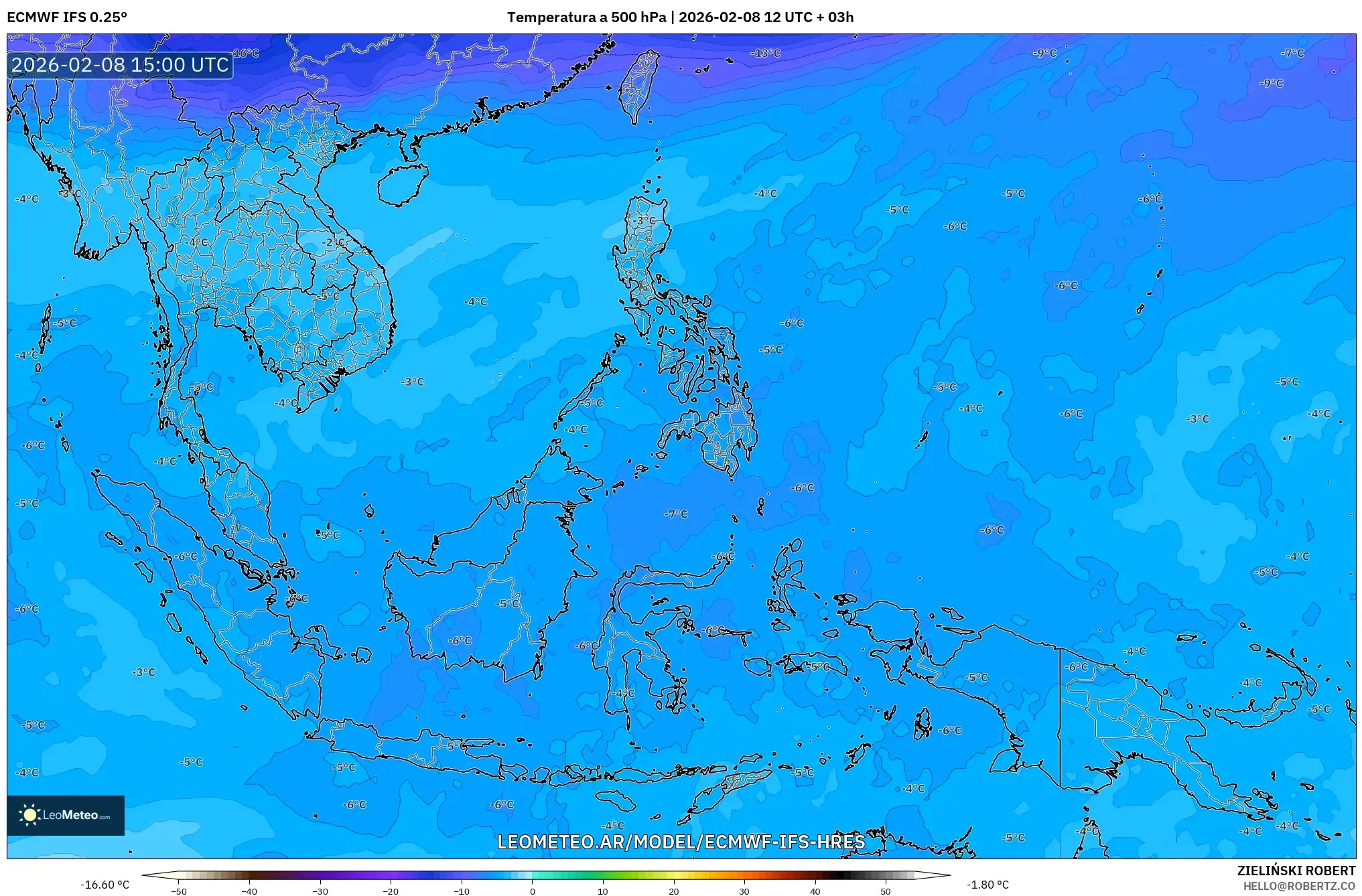 ECMWF IFS 0.25° model - Sudeste Asiático, Temperatura a 500 hPa