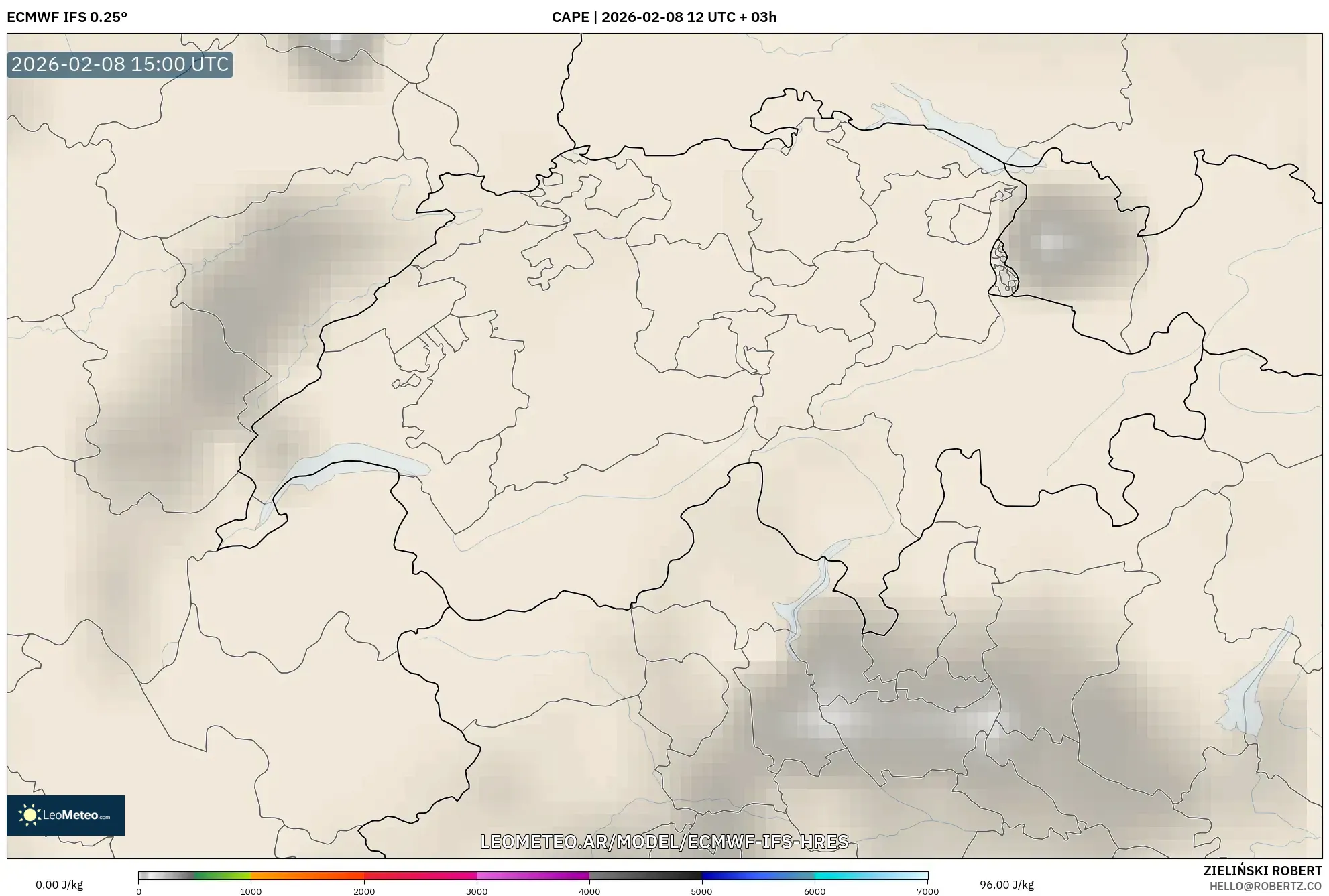 ECMWF IFS 0.25° model - Suiza, CAPE