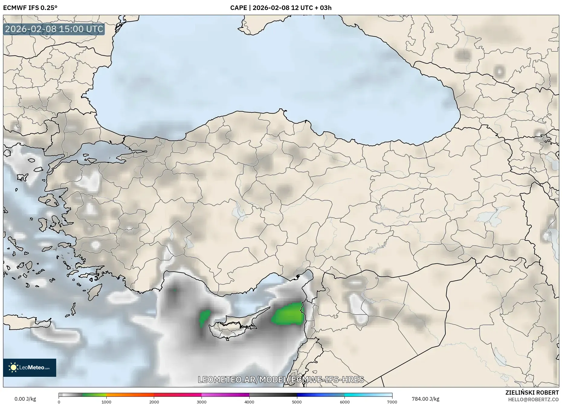 ECMWF IFS 0.25° model - Turquía, CAPE