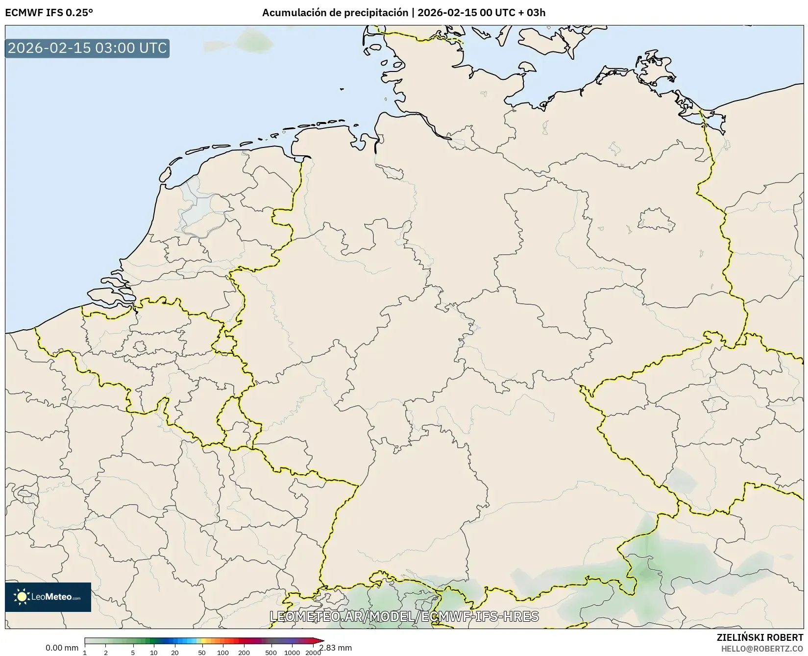 ECMWF IFS 0.25° model - Alemania, Acumulación de precipitación