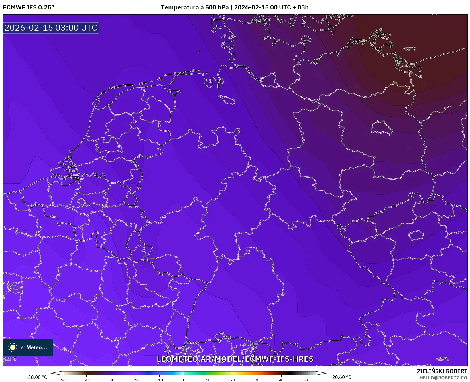 ECMWF IFS 0.25° model - Alemania, Temperatura a 500 hPa