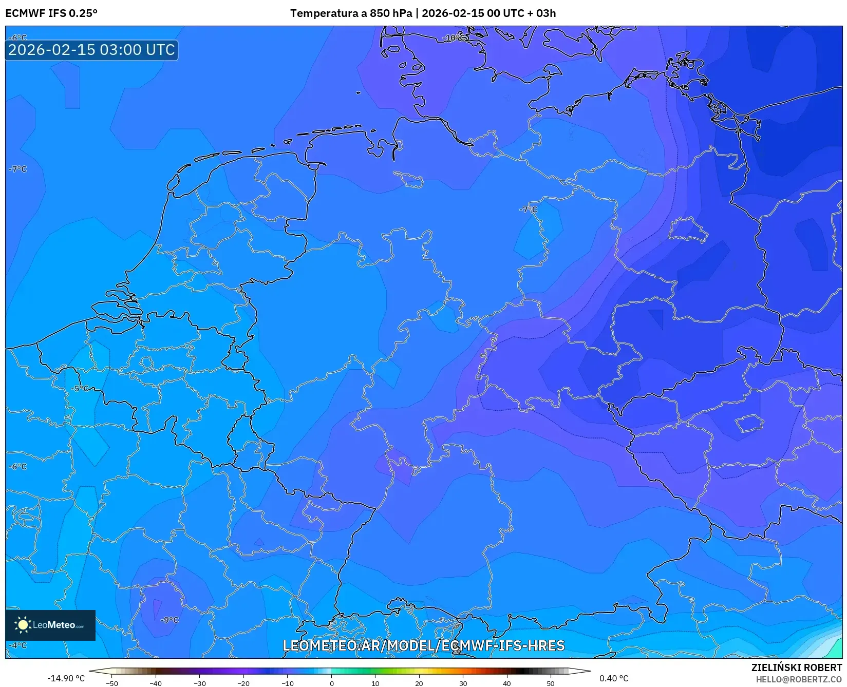 ECMWF IFS 0.25° model - Alemania, Temperatura a 850 hPa