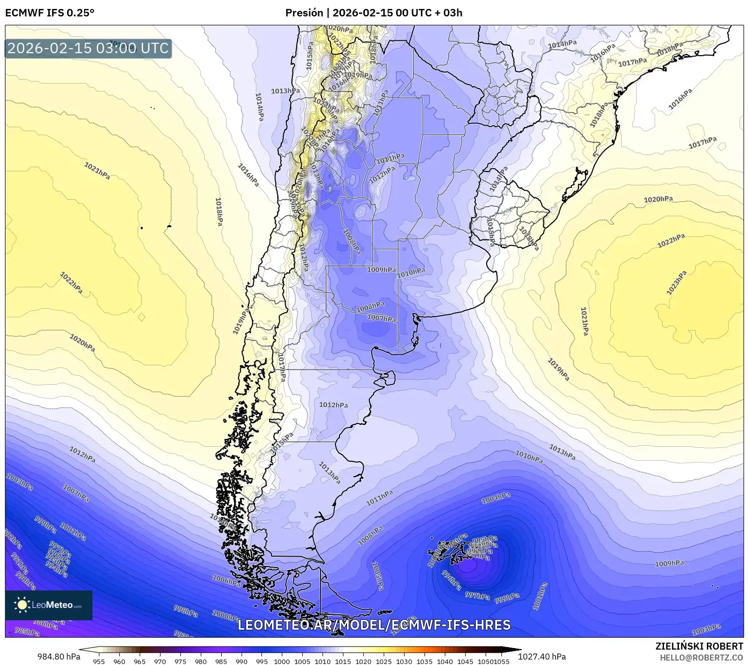 ECMWF IFS 0.25° model - Argentina, Presión