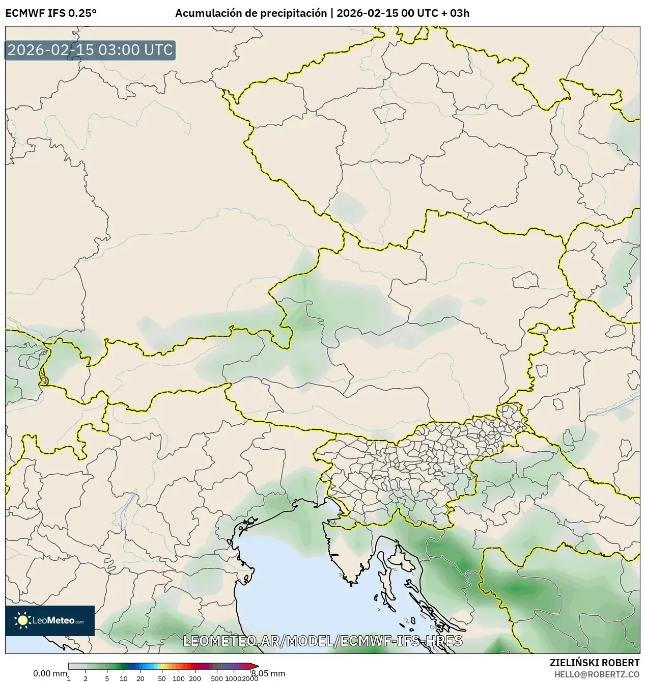 ECMWF IFS 0.25° model - Austria, Acumulación de precipitación
