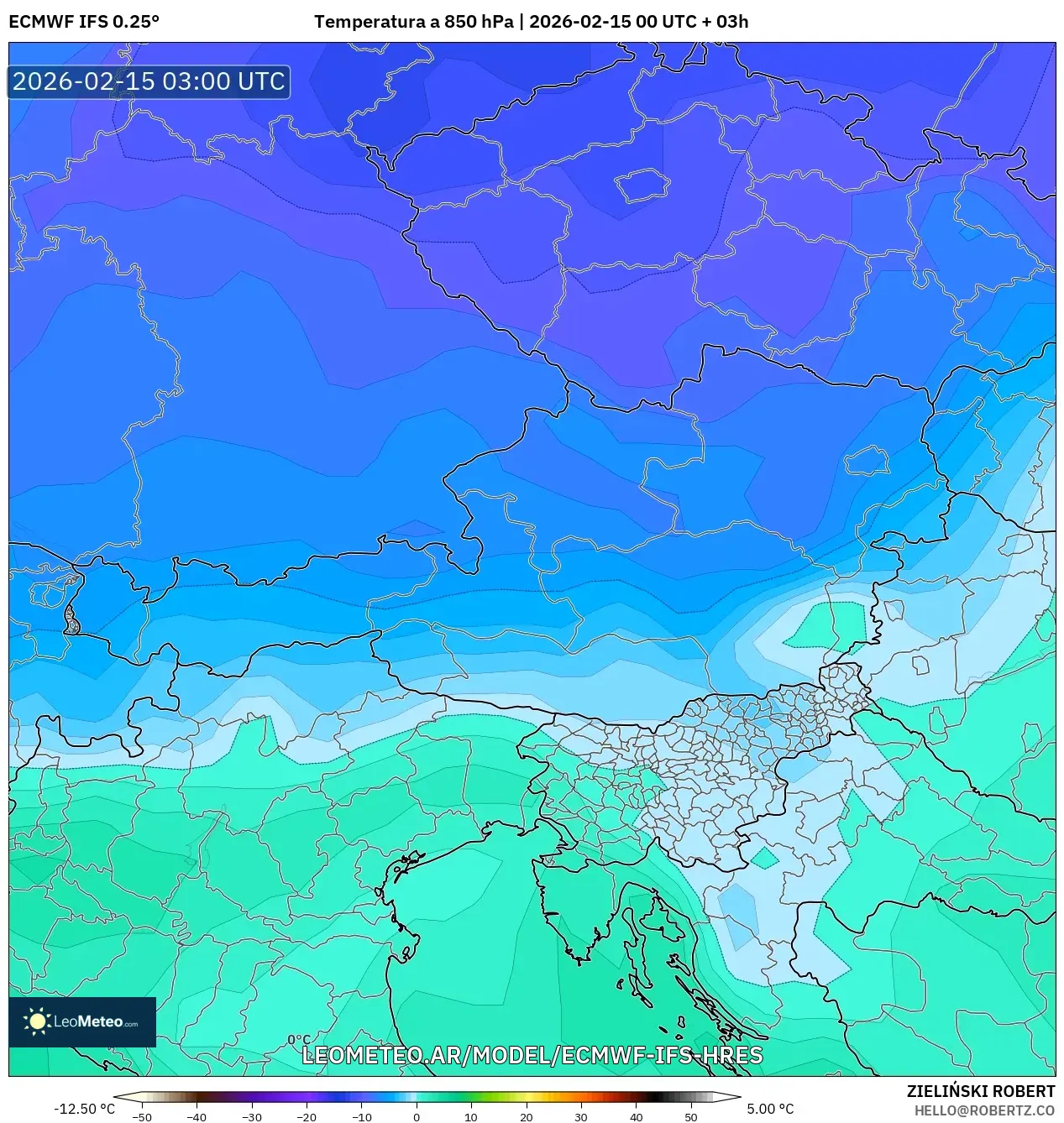 ECMWF IFS 0.25° model - Austria, Temperatura a 850 hPa