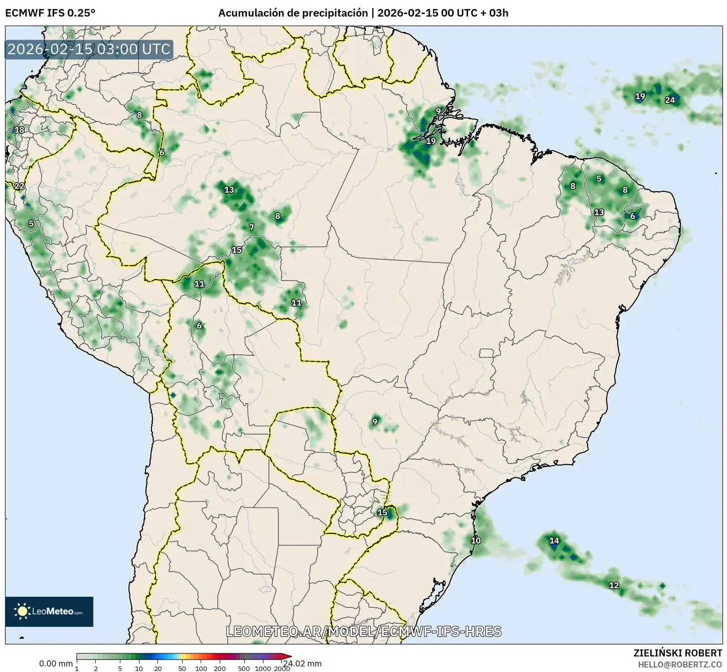 ECMWF IFS 0.25° model - Brasil, Acumulación de precipitación