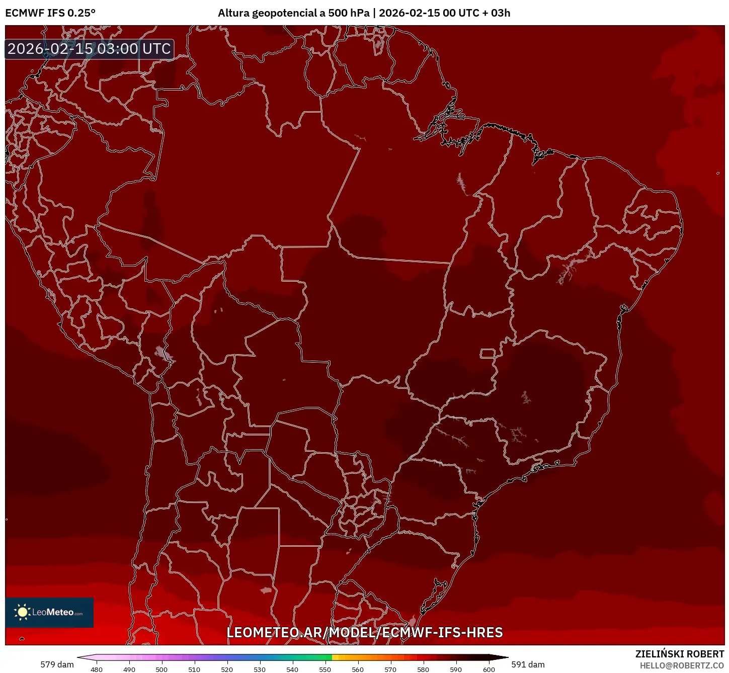 ECMWF IFS 0.25° model - Brasil, Altura geopotencial a 500 hPa