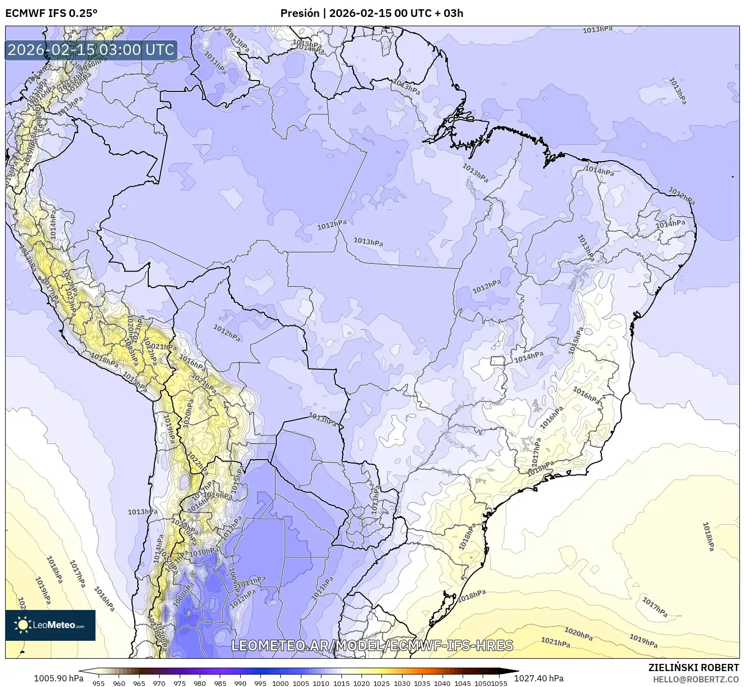 ECMWF IFS 0.25° model - Brasil, Presión