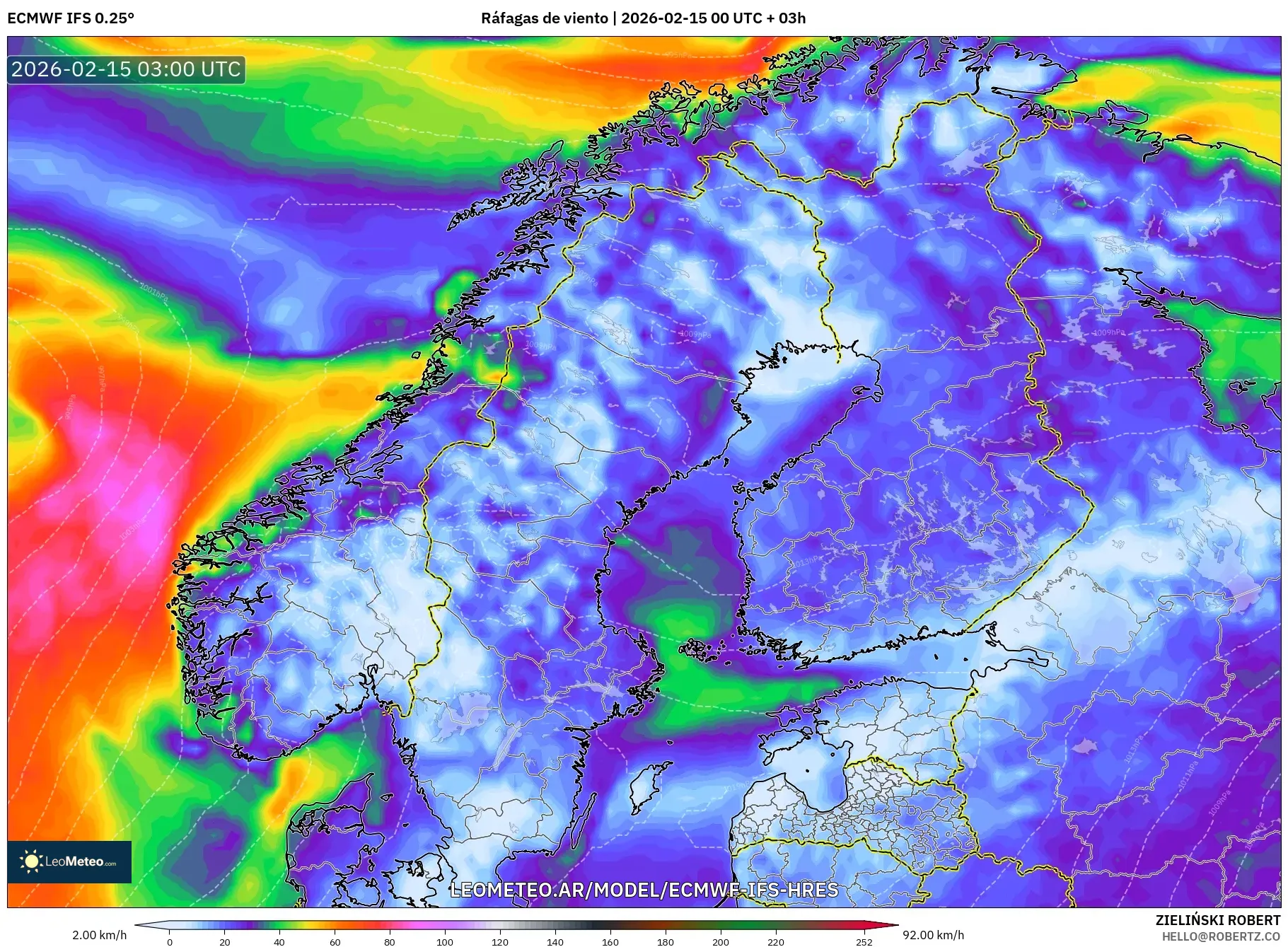 ECMWF IFS 0.25° model - Escandinavia, Ráfagas de viento