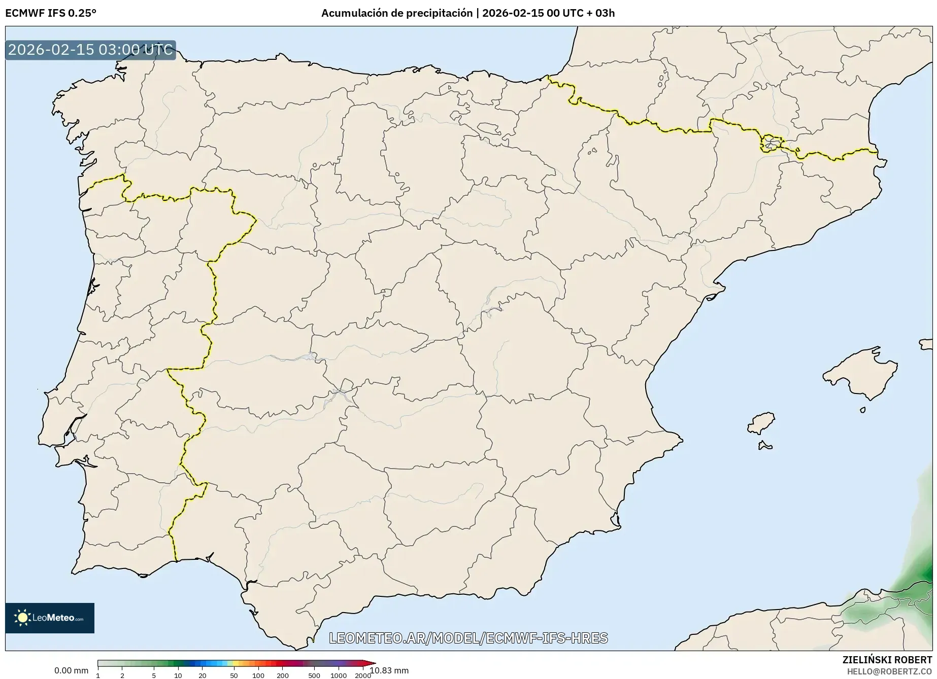 ECMWF IFS 0.25° model - España, Acumulación de precipitación