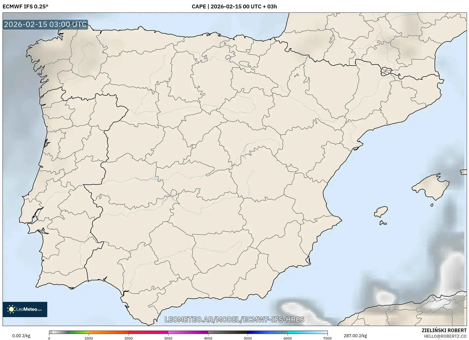 ECMWF IFS 0.25° model - España, CAPE