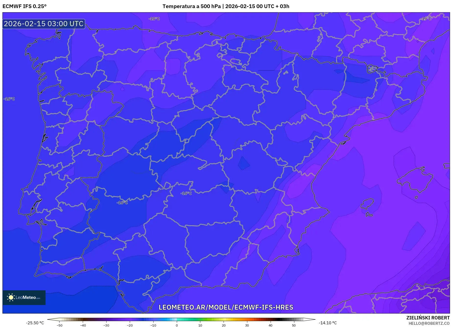 ECMWF IFS 0.25° model - España, Temperatura a 500 hPa