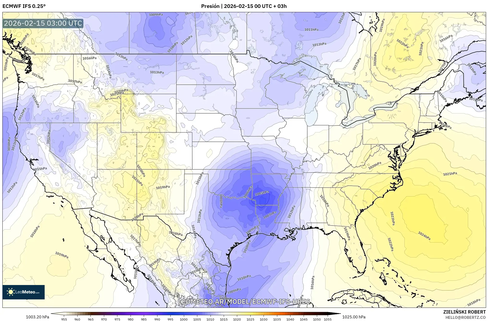 ECMWF IFS 0.25° model - Estados Unidos, Presión