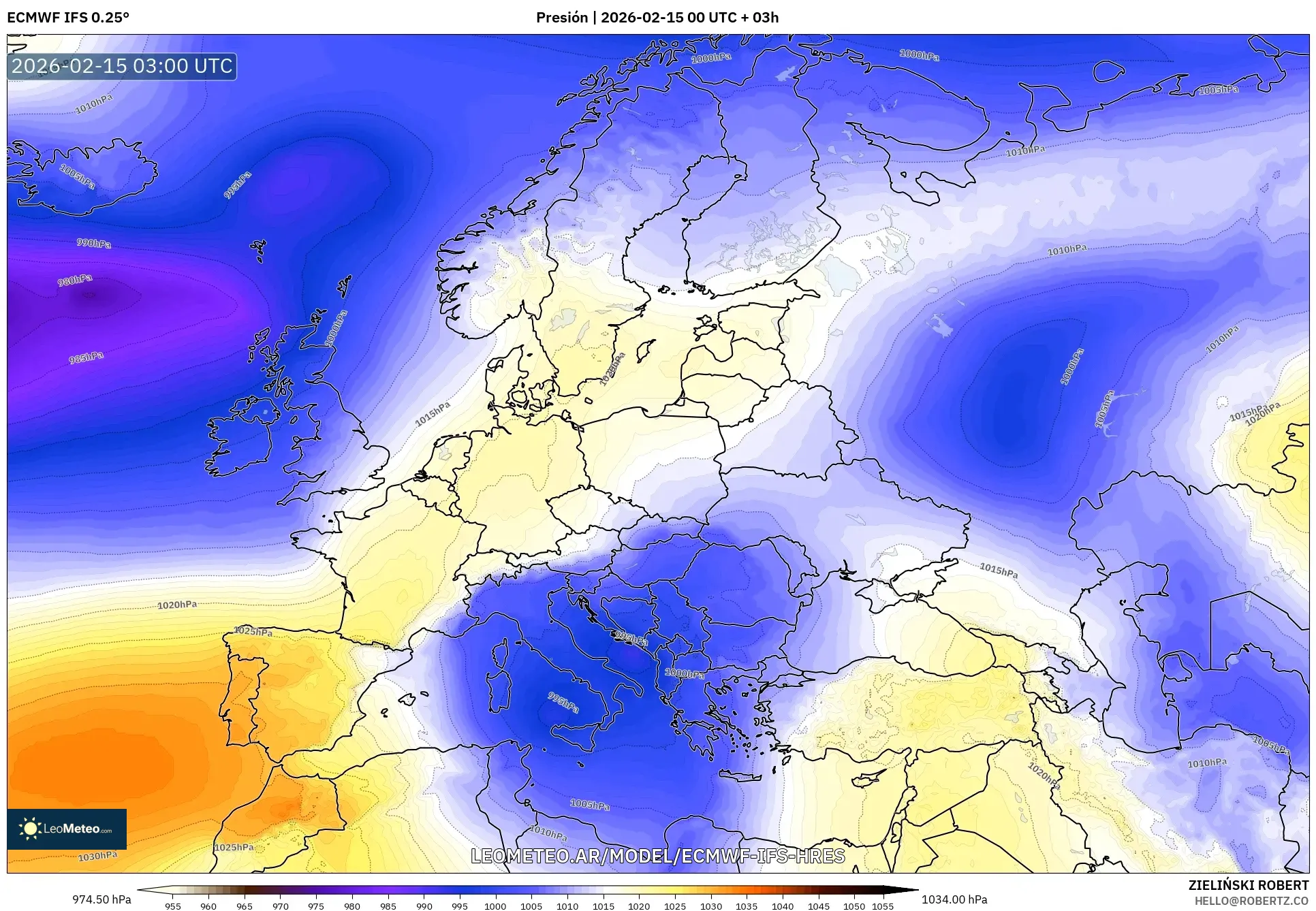 ECMWF IFS 0.25° model - Europa, Presión