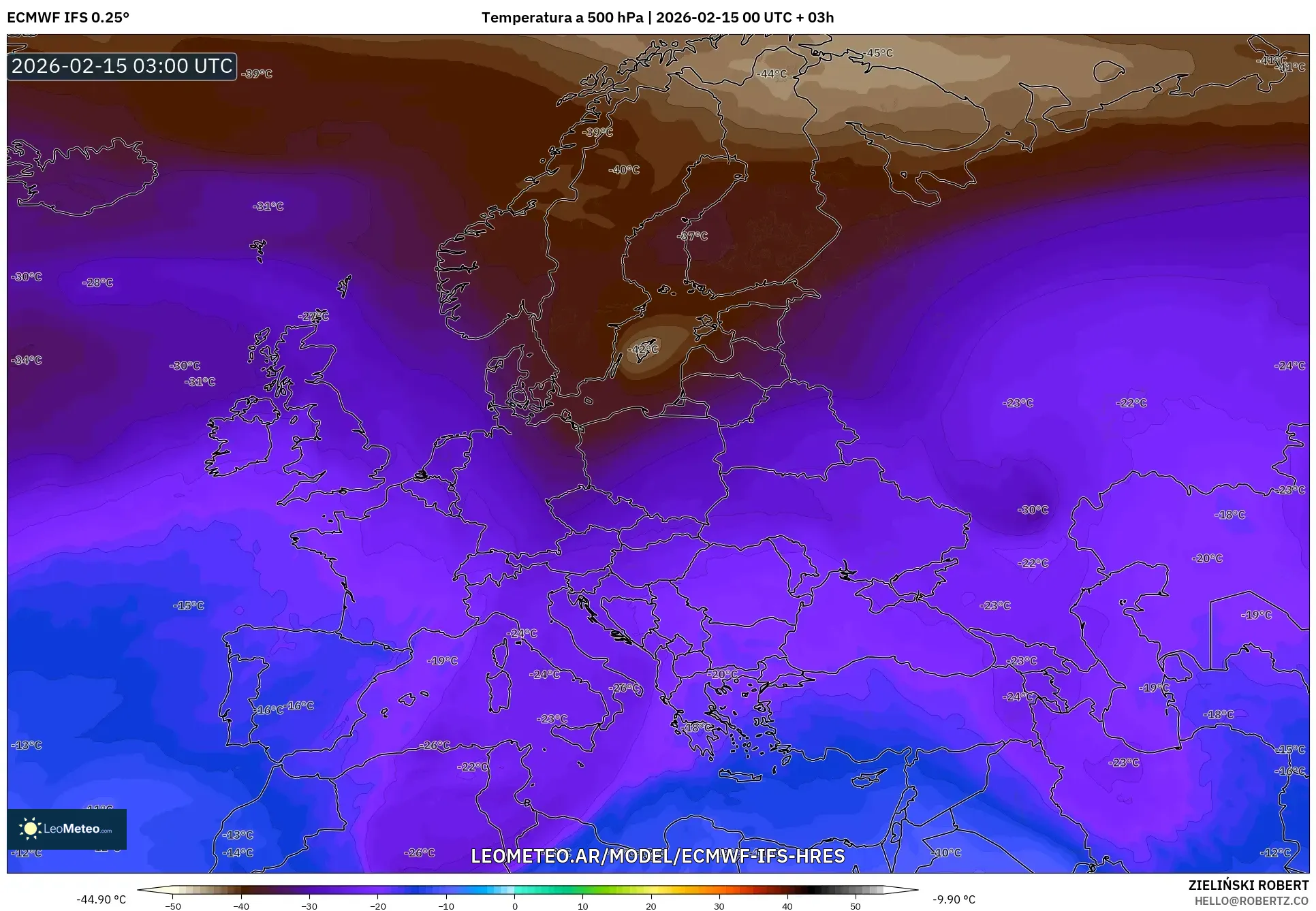 ECMWF IFS 0.25° model - Europa, Temperatura a 500 hPa