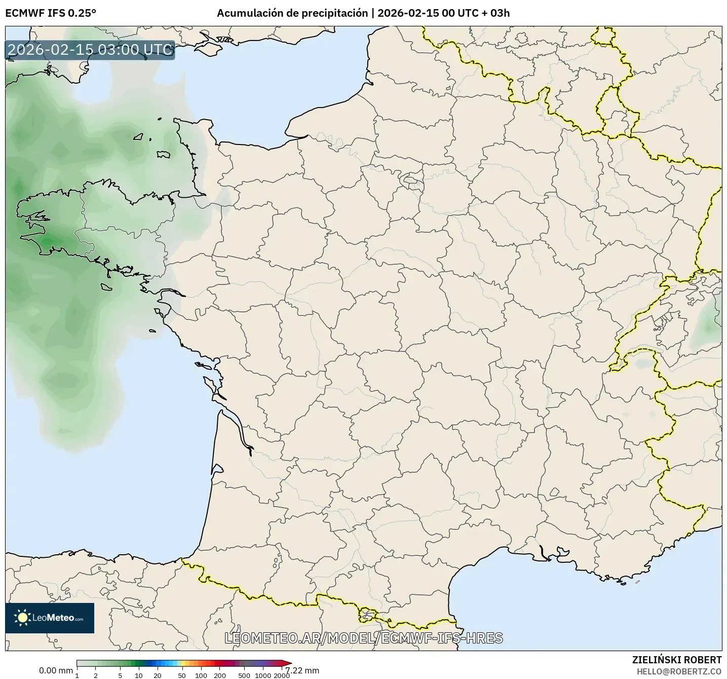 ECMWF IFS 0.25° model - Francia, Acumulación de precipitación