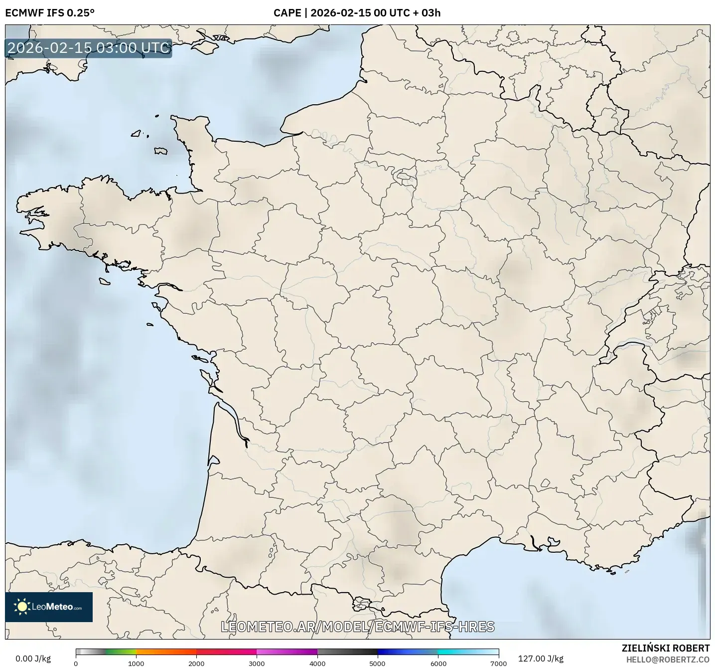 ECMWF IFS 0.25° model - Francia, CAPE