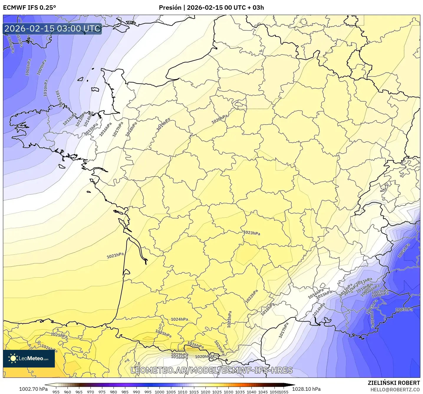 ECMWF IFS 0.25° model - Francia, Presión