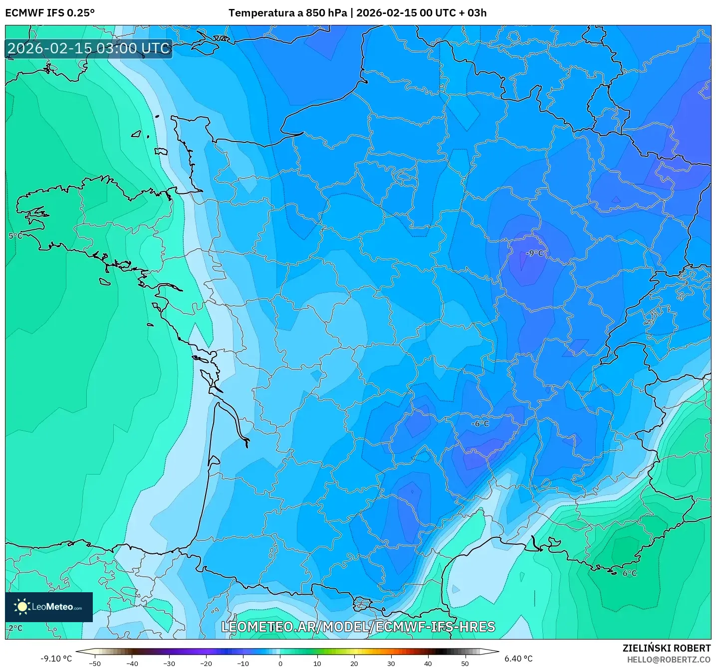 ECMWF IFS 0.25° model - Francia, Temperatura a 850 hPa
