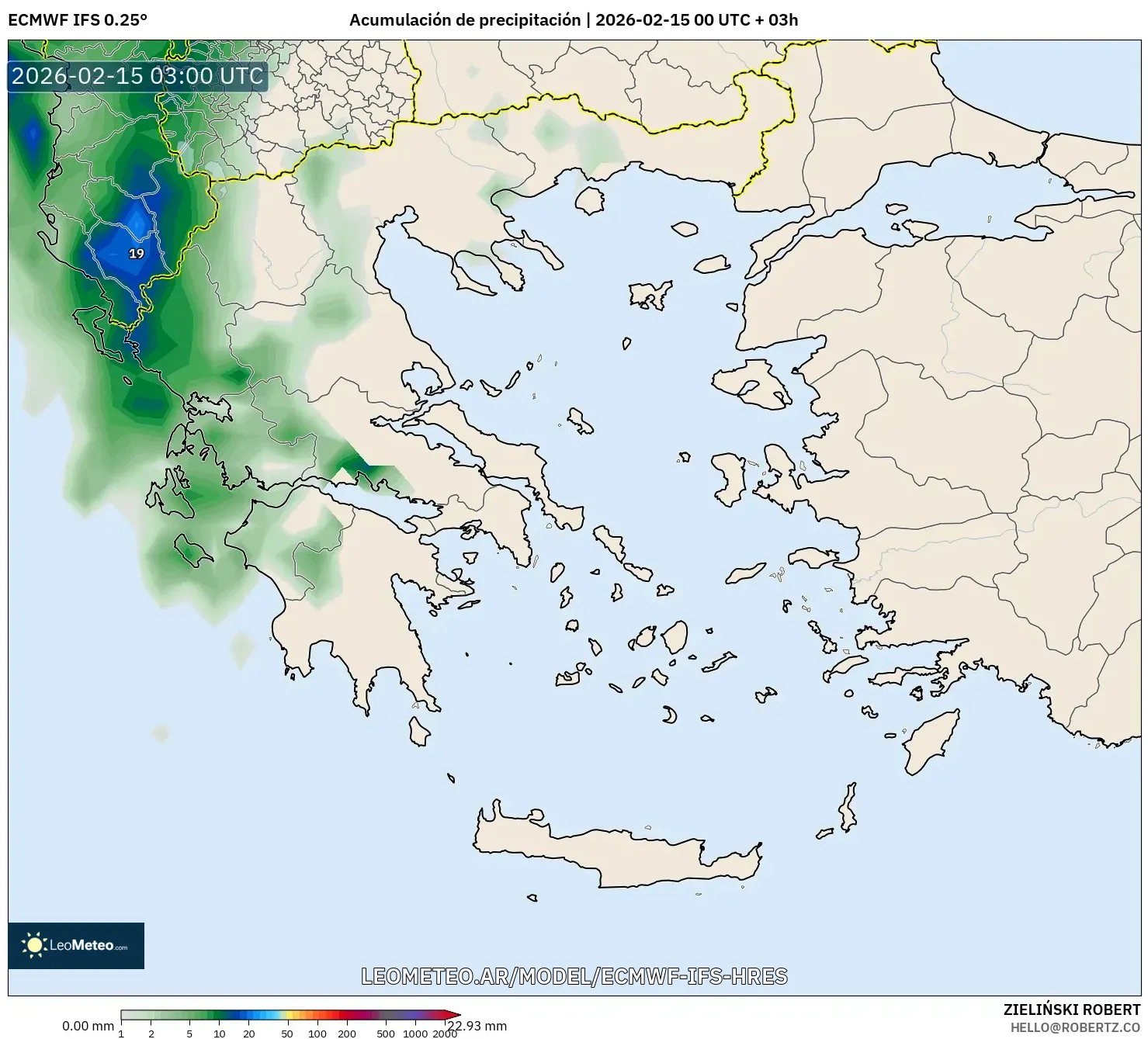 ECMWF IFS 0.25° model - Grecia, Acumulación de precipitación