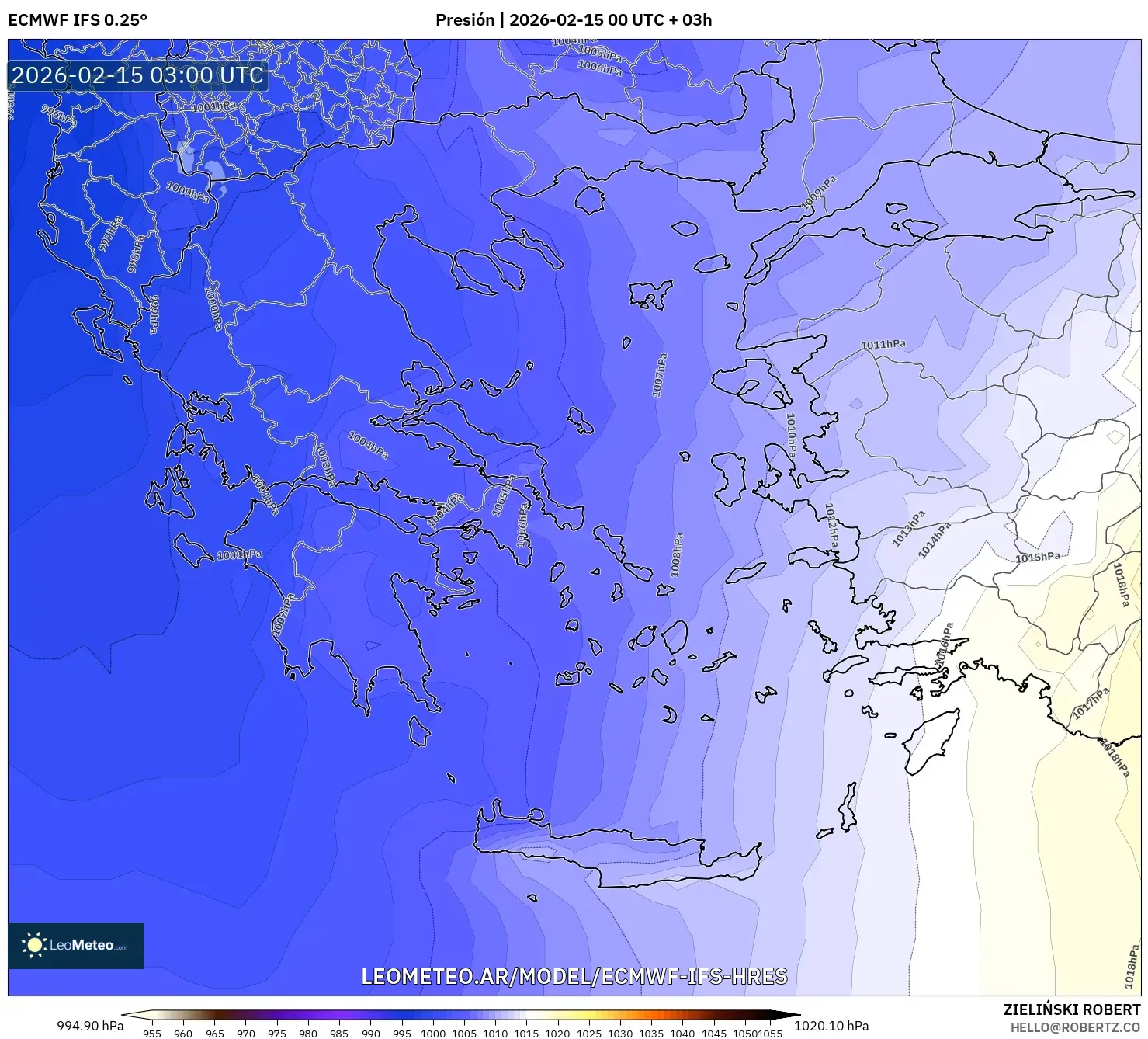 ECMWF IFS 0.25° model - Grecia, Presión