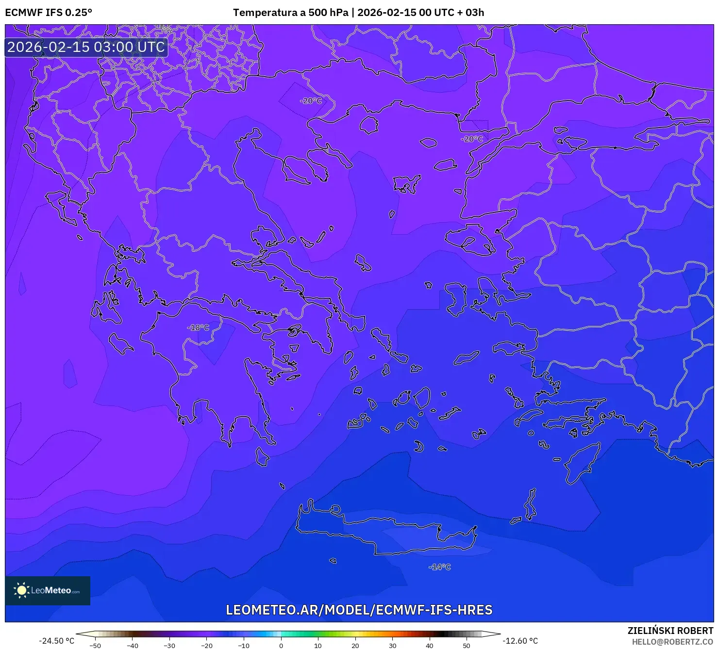 ECMWF IFS 0.25° model - Grecia, Temperatura a 500 hPa
