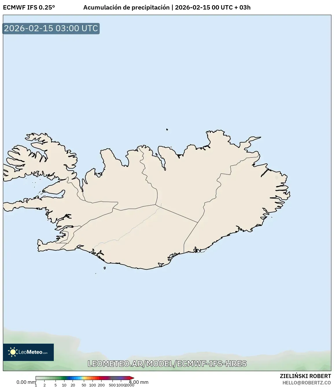 ECMWF IFS 0.25° model - Islandia, Acumulación de precipitación