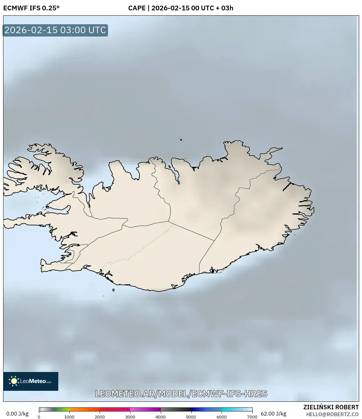 ECMWF IFS 0.25° model - Islandia, CAPE