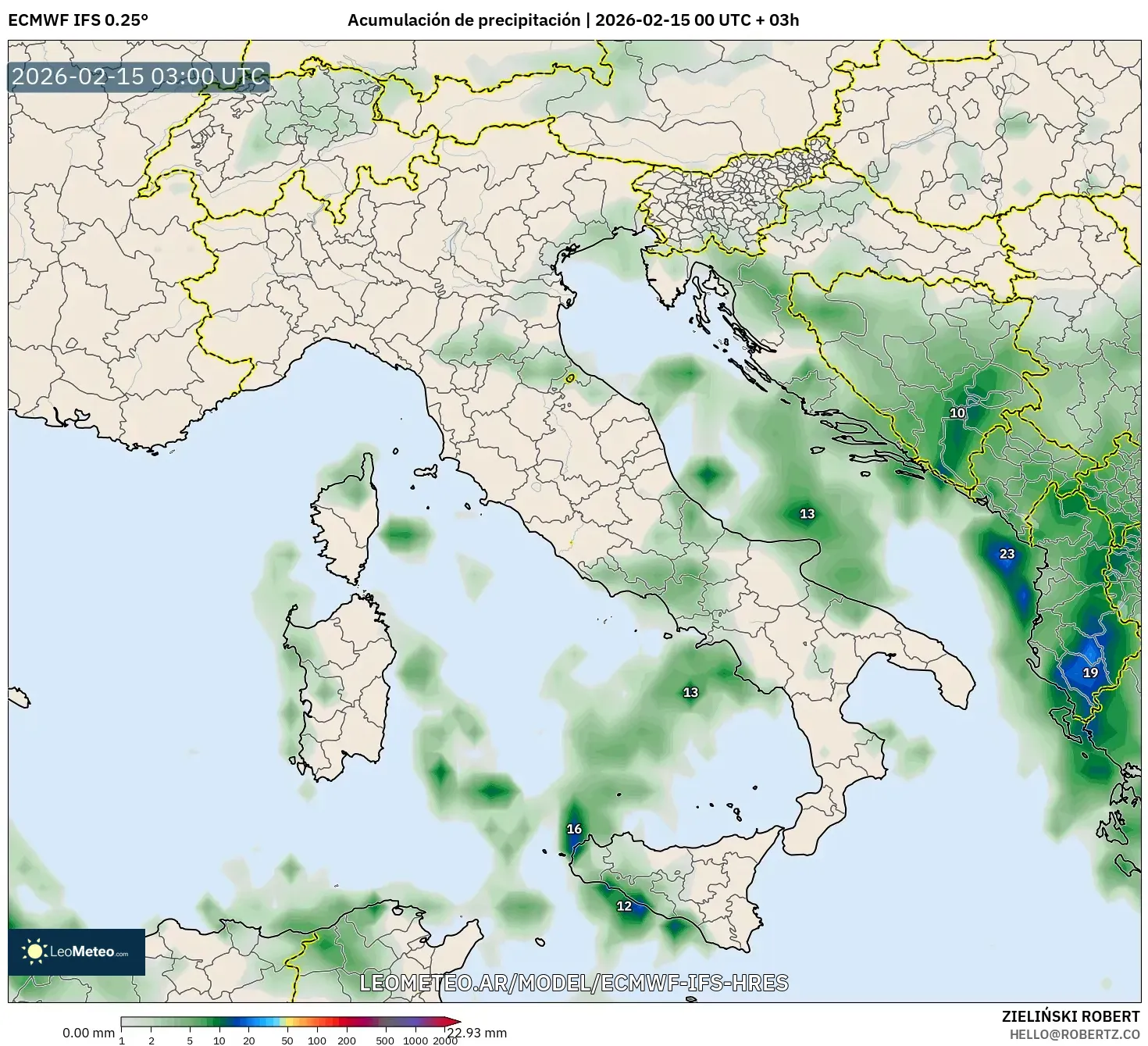 ECMWF IFS 0.25° model - Italia, Acumulación de precipitación