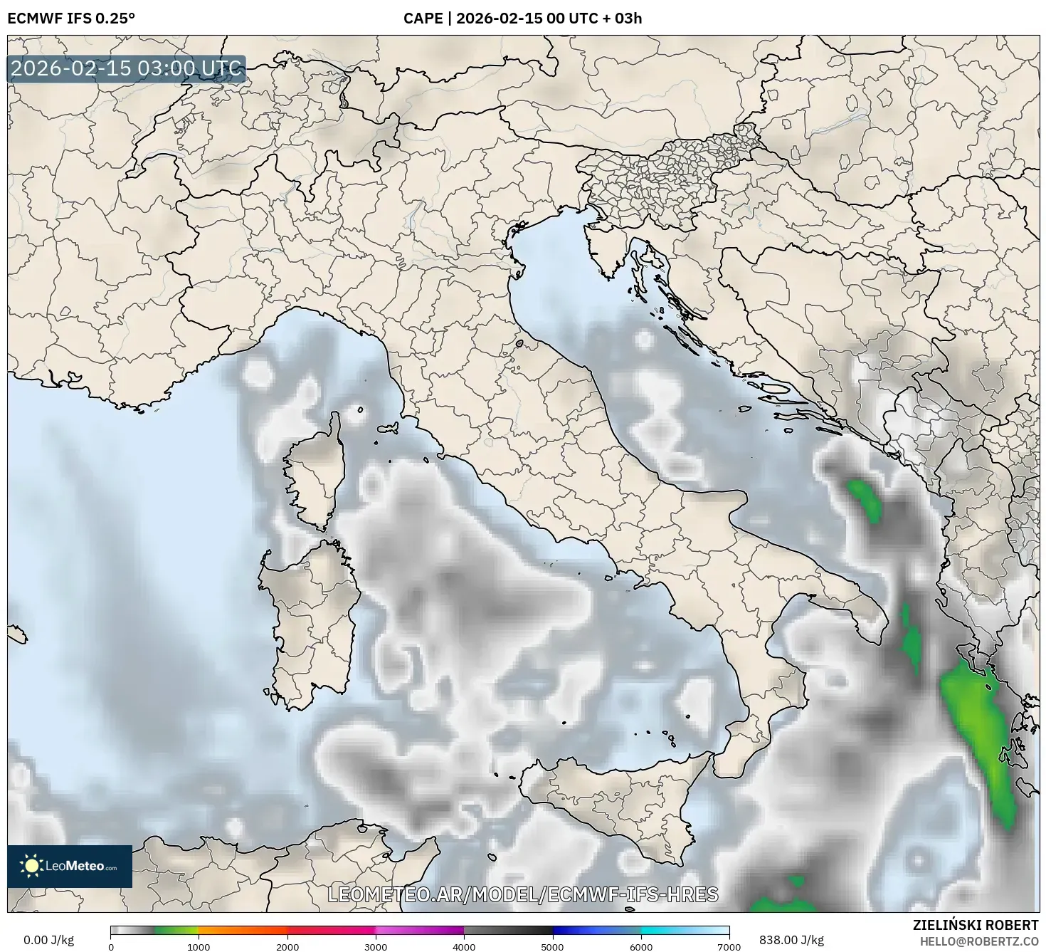 ECMWF IFS 0.25° model - Italia, CAPE