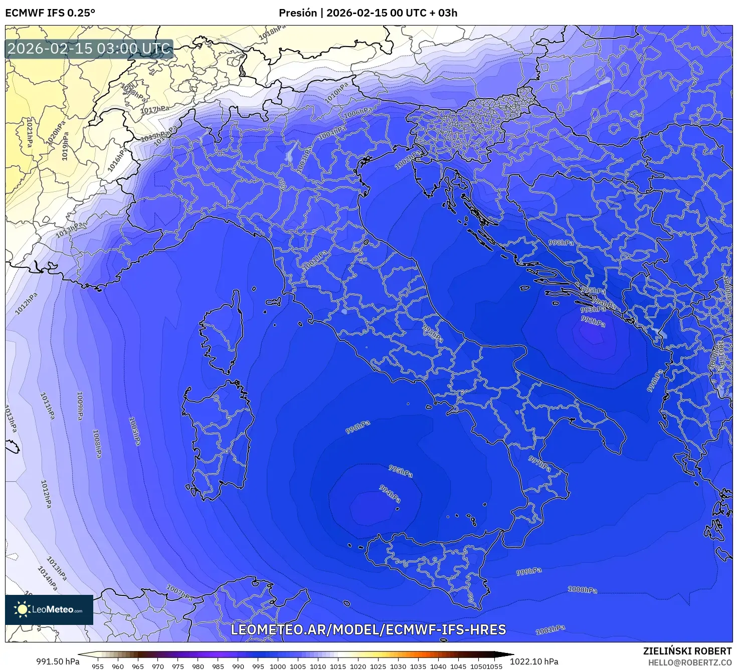 ECMWF IFS 0.25° model - Italia, Presión