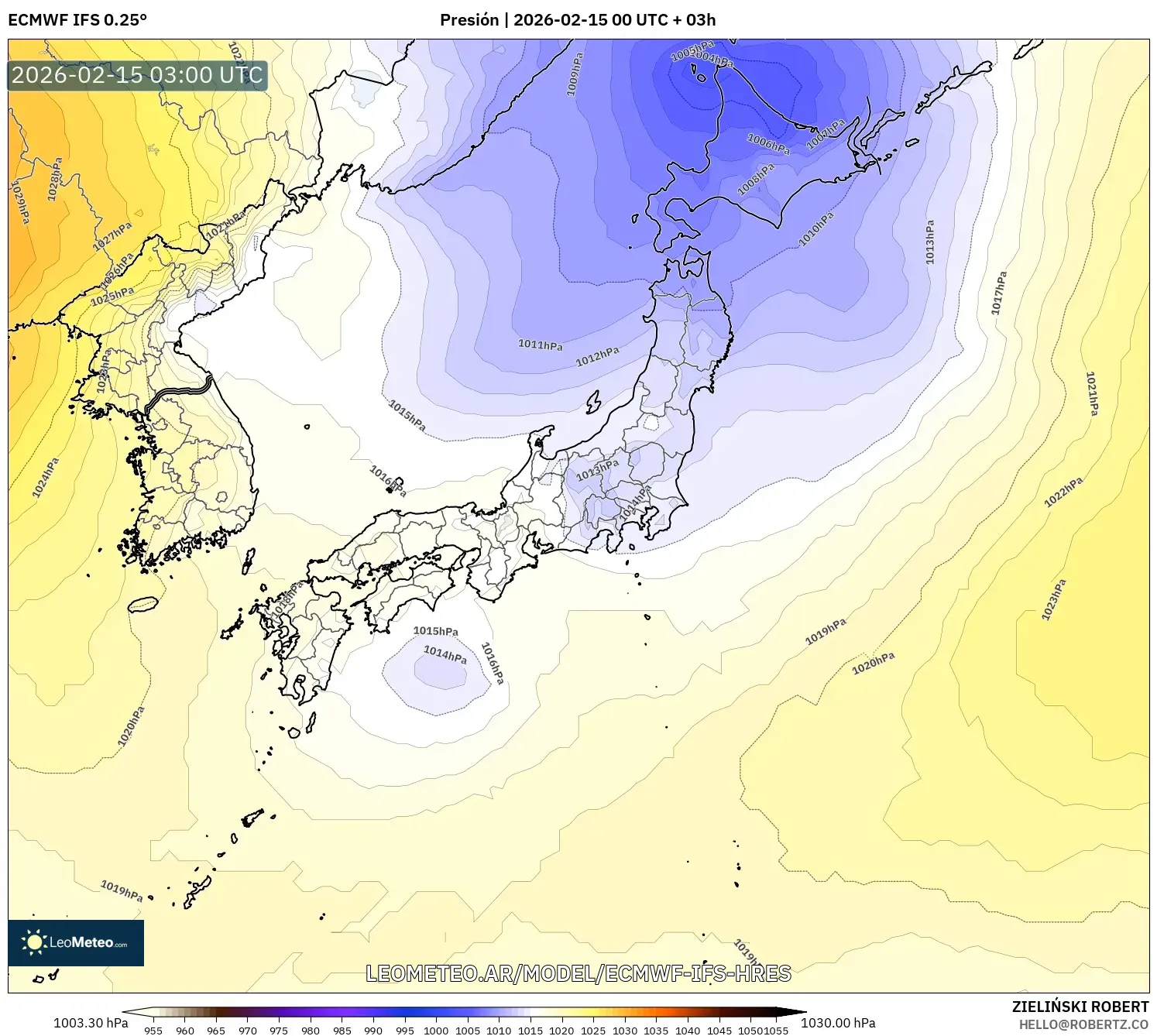 ECMWF IFS 0.25° model - Japón, Presión