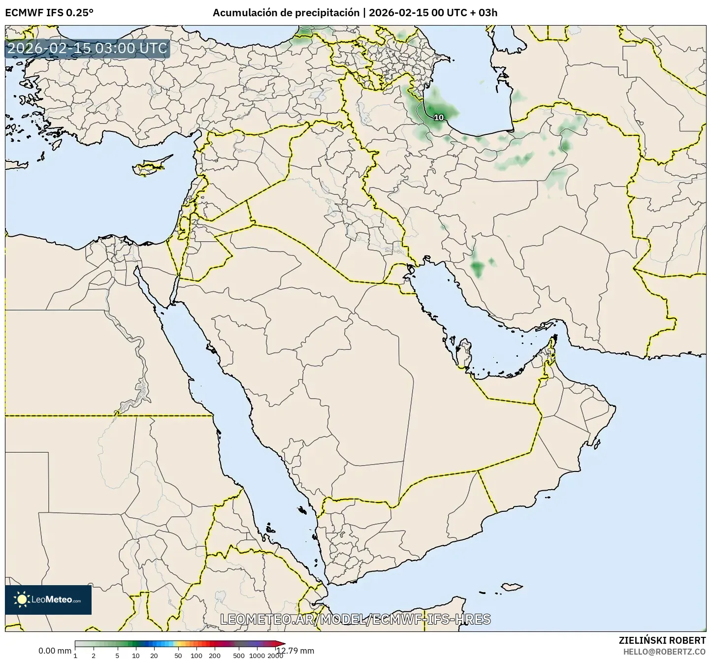 ECMWF IFS 0.25° model - Oriente Medio, Acumulación de precipitación