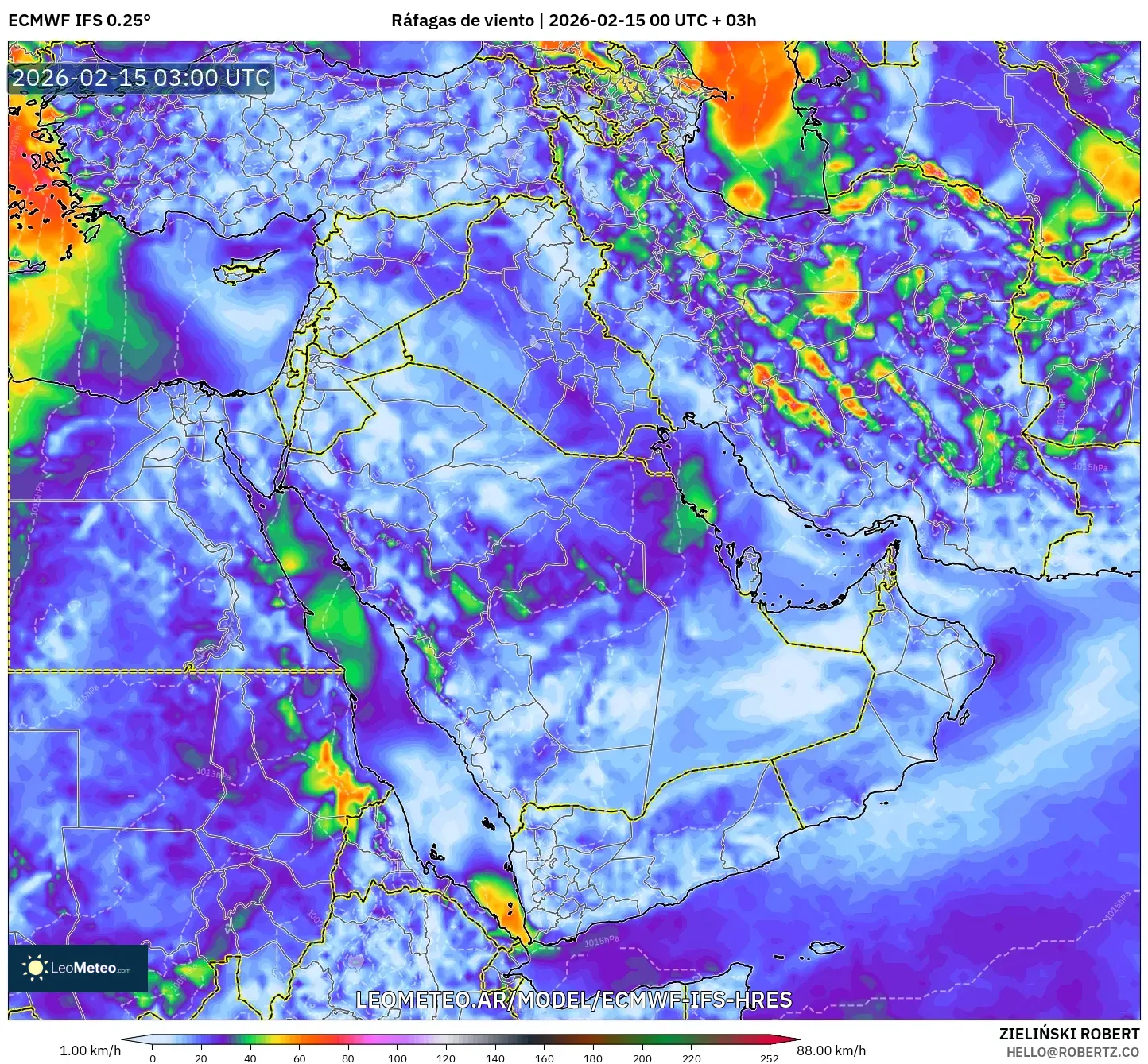 ECMWF IFS 0.25° model - Oriente Medio, Ráfagas de viento