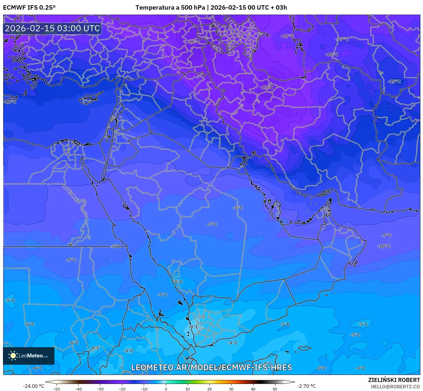 ECMWF IFS 0.25° model - Oriente Medio, Temperatura a 500 hPa
