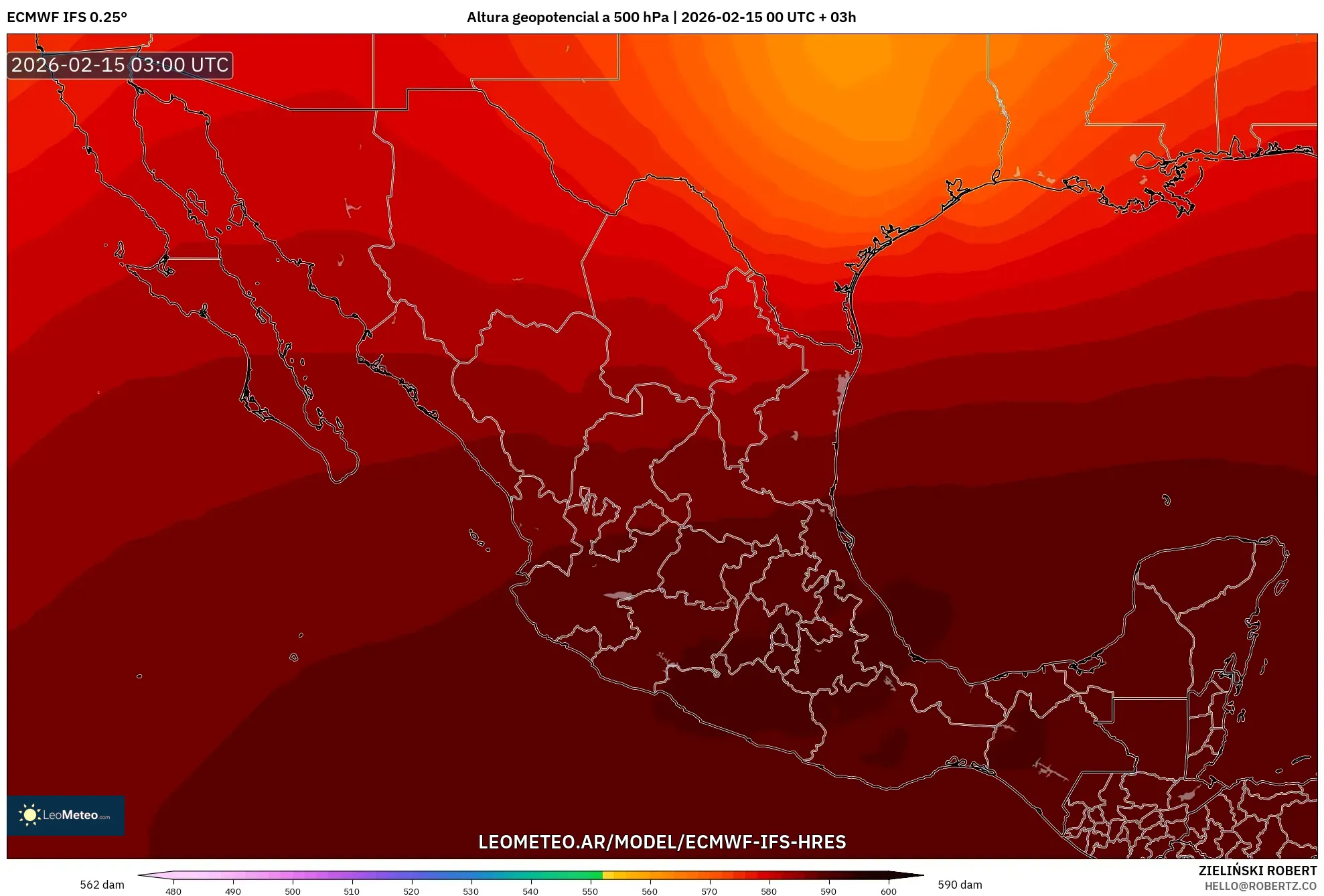 ECMWF IFS 0.25° model - México, Altura geopotencial a 500 hPa