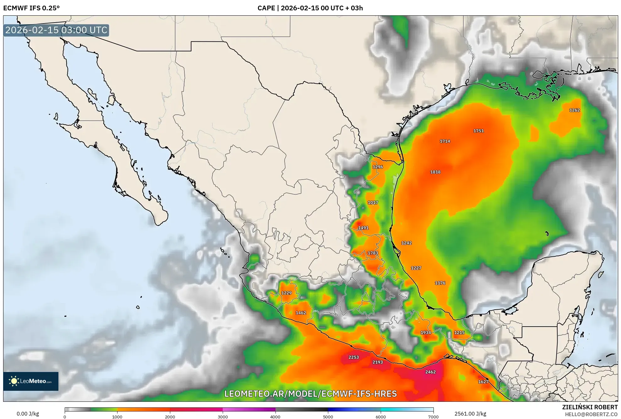 ECMWF IFS 0.25° model - México, CAPE