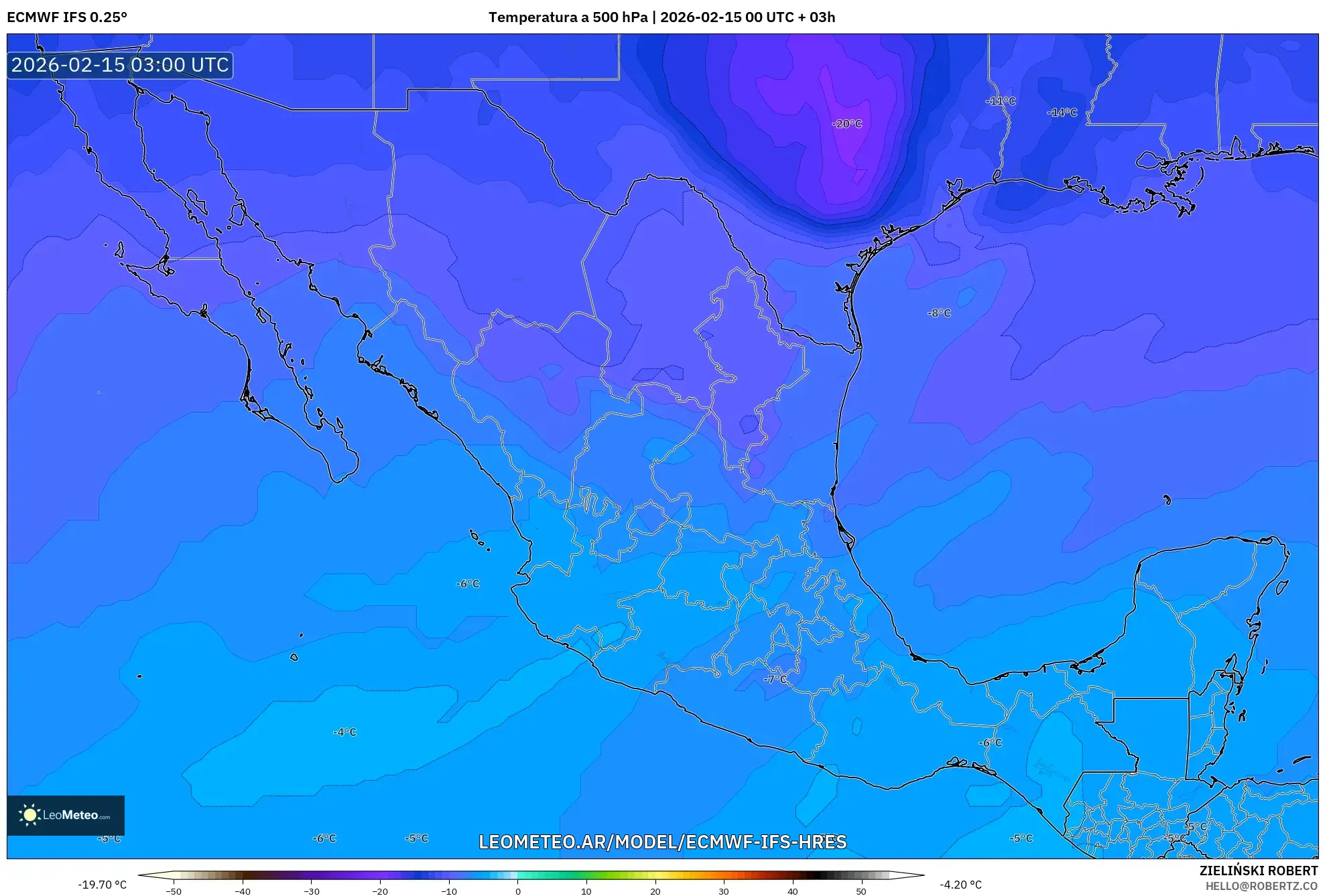 ECMWF IFS 0.25° model - México, Temperatura a 500 hPa