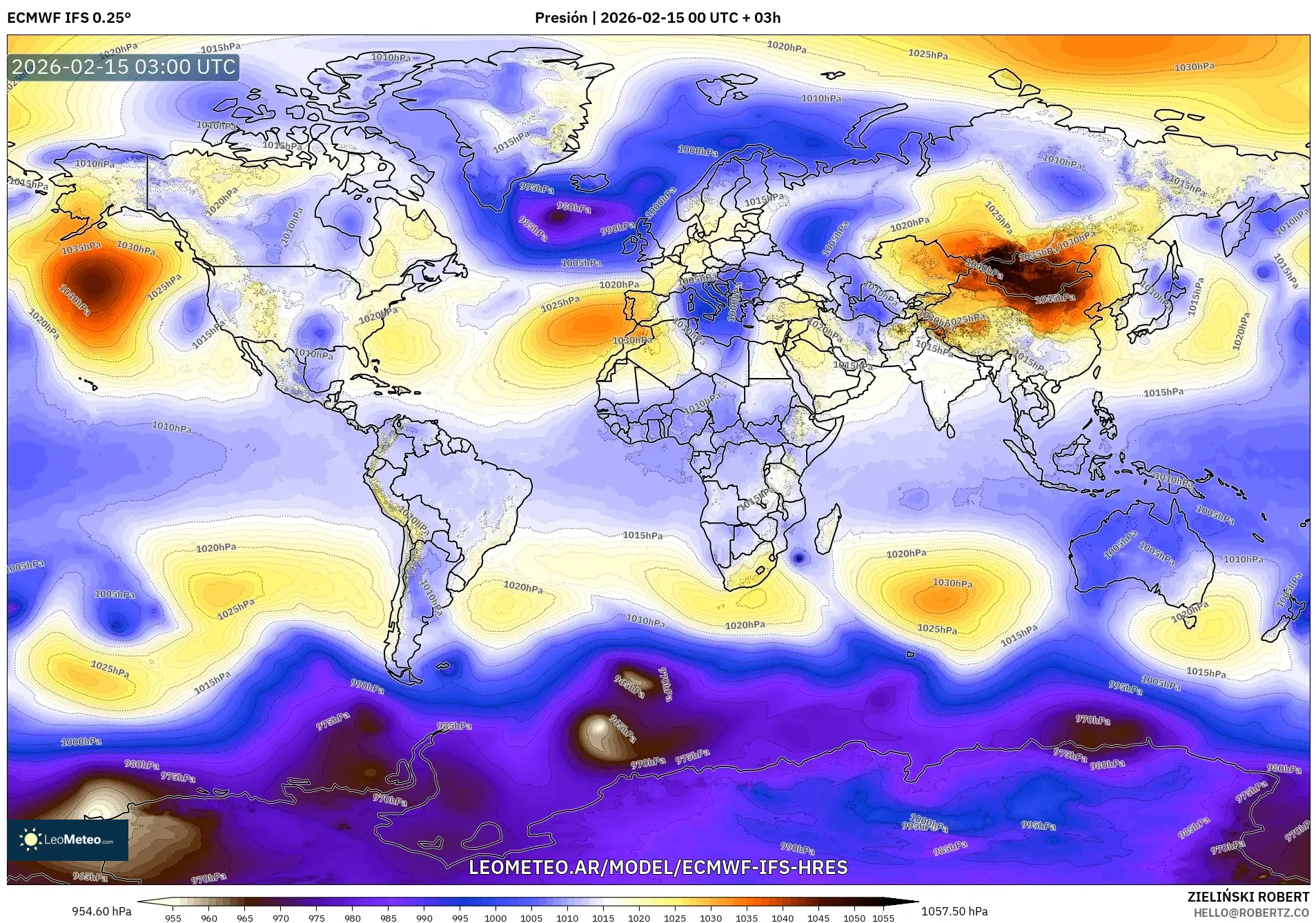 ECMWF IFS 0.25° model - Mundo, Presión