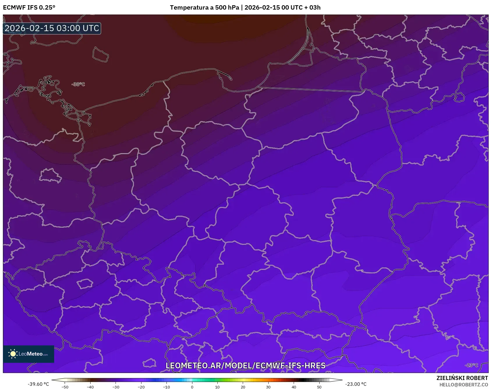 ECMWF IFS 0.25° model - Polonia, Temperatura a 500 hPa